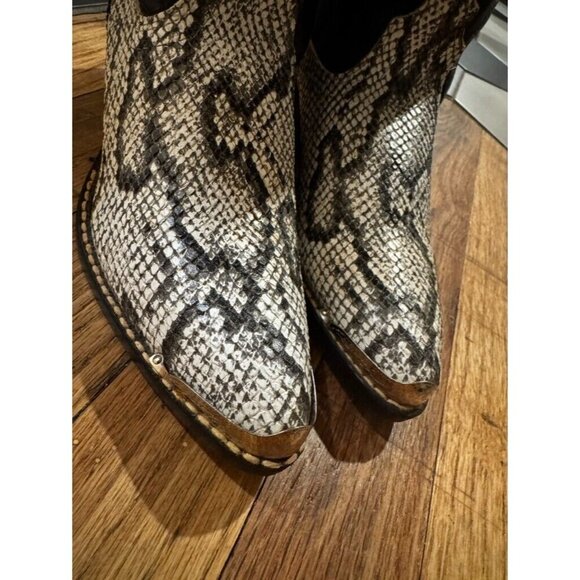 Vintage Black & White Faux Leather snakeskin cowboy cowgirl boots metal toe 3.5Y - Picture 8 of 9